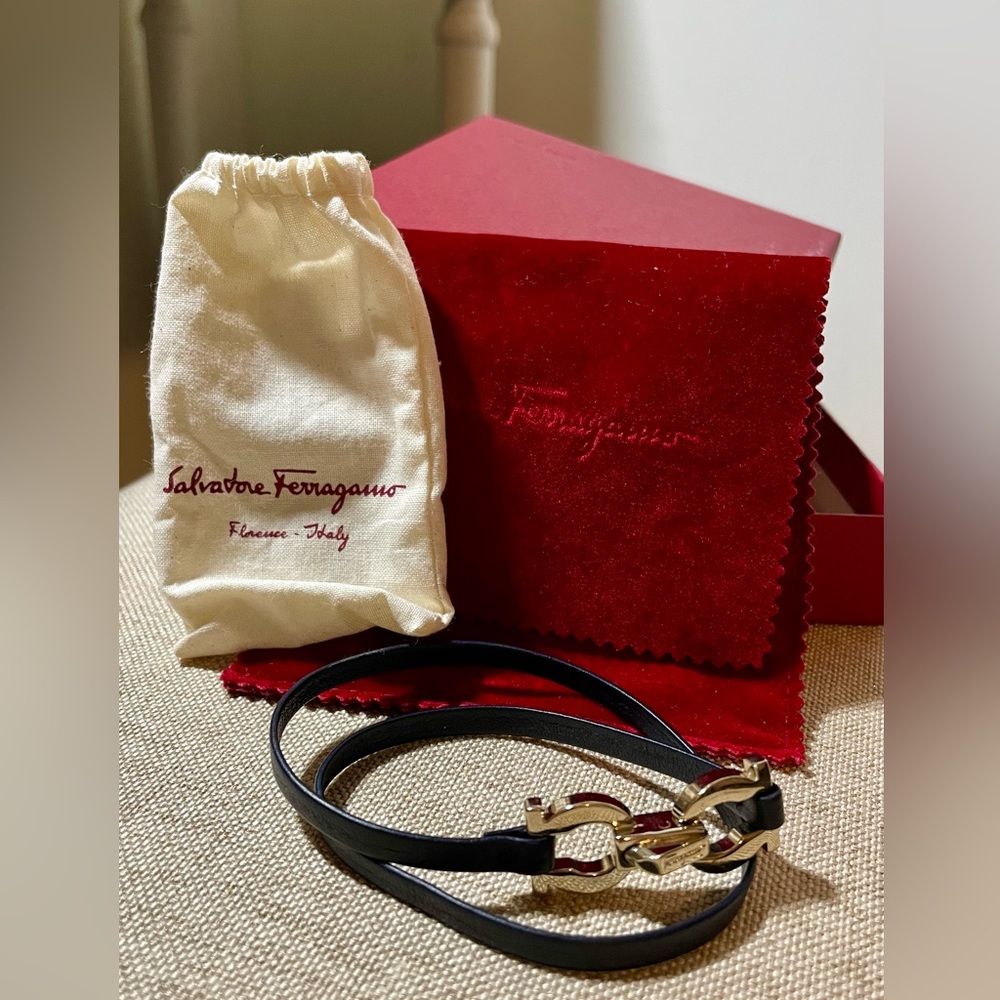 Ferragamo Double Wrap Bracelet- Navy/Gold